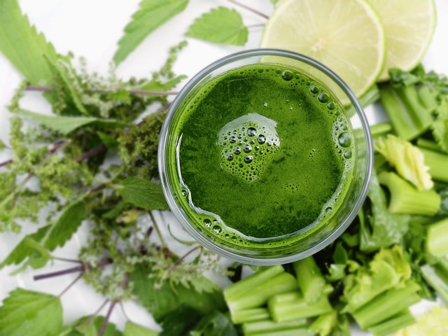Sea moss drink with leafy green vegetables